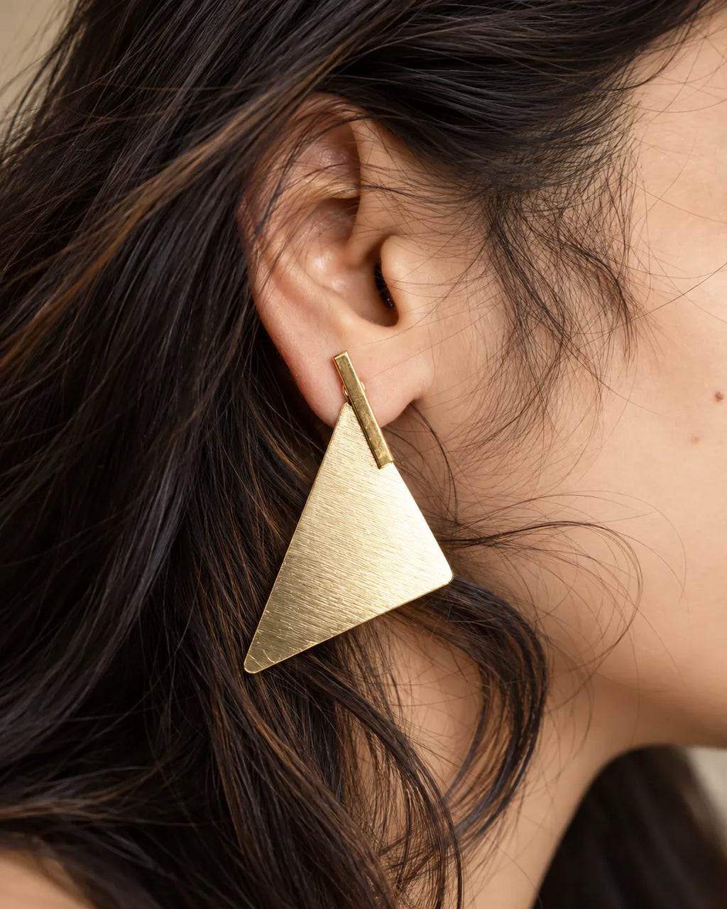 Brushed Gold Geometric Triangle Drop Earrings