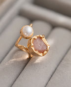 Raw Carnelian & Pearl Gold Ring