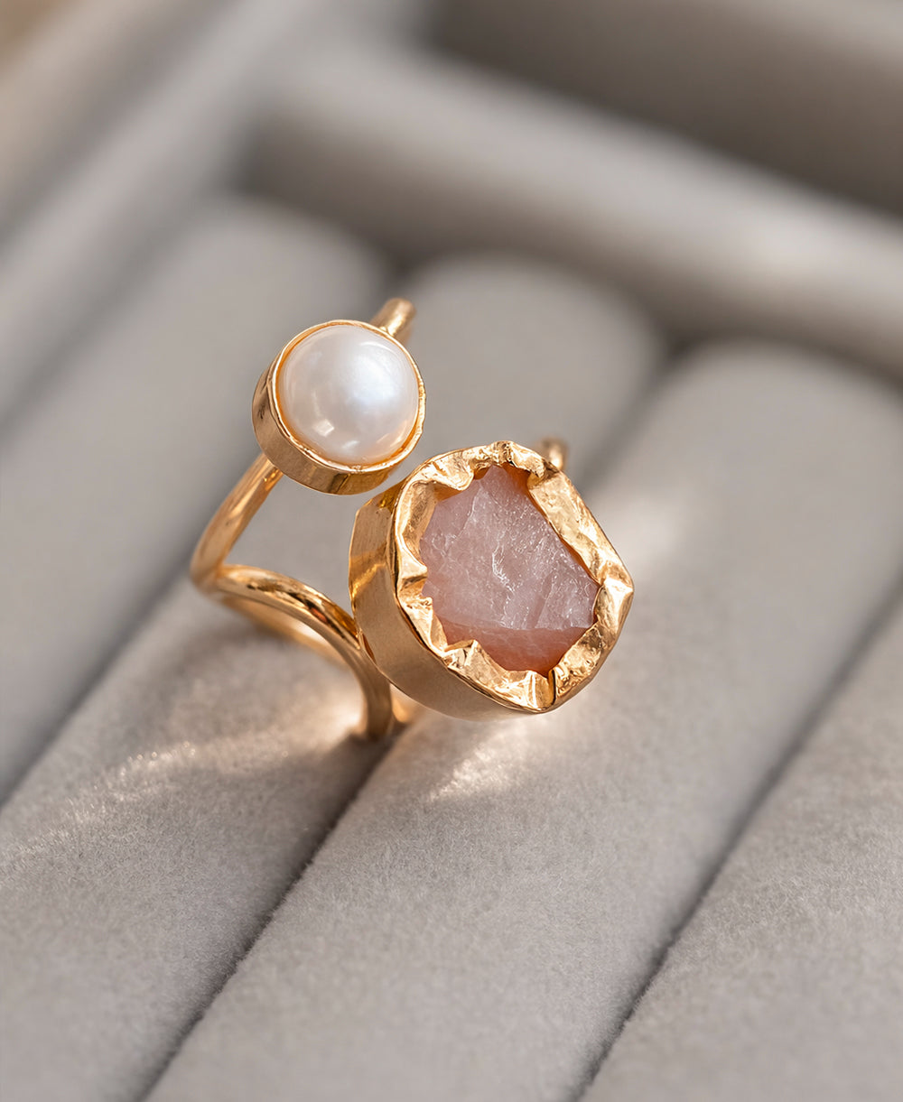 Raw Carnelian & Pearl Gold Ring