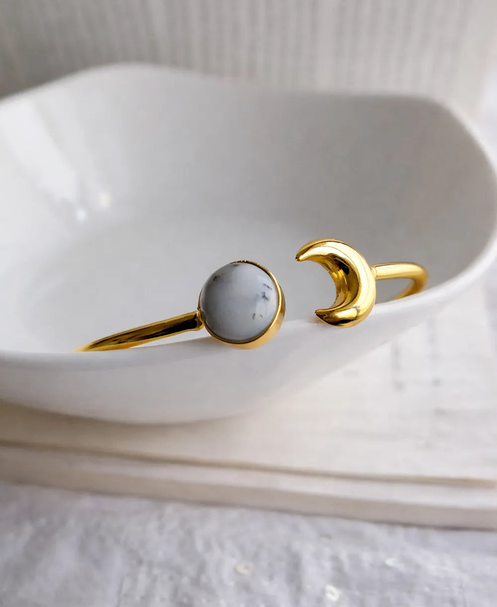 Howlite Moon Open Bangle