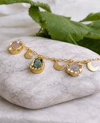 Celestial Aura raw stone charm bracelet with rose quartz and green aventurine