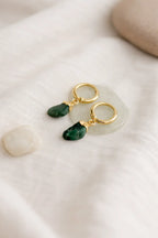 Emerald Raw Stone Huggie Earrings