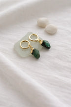 Emerald Raw Stone Huggie Earrings