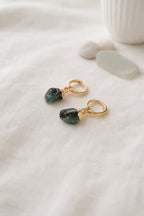 Emerald Raw Stone Huggie Earrings