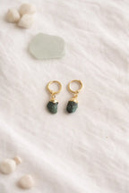 Emerald Raw Stone Huggie Earrings