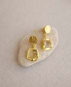 Citrine Coin Stud Drop Earrings