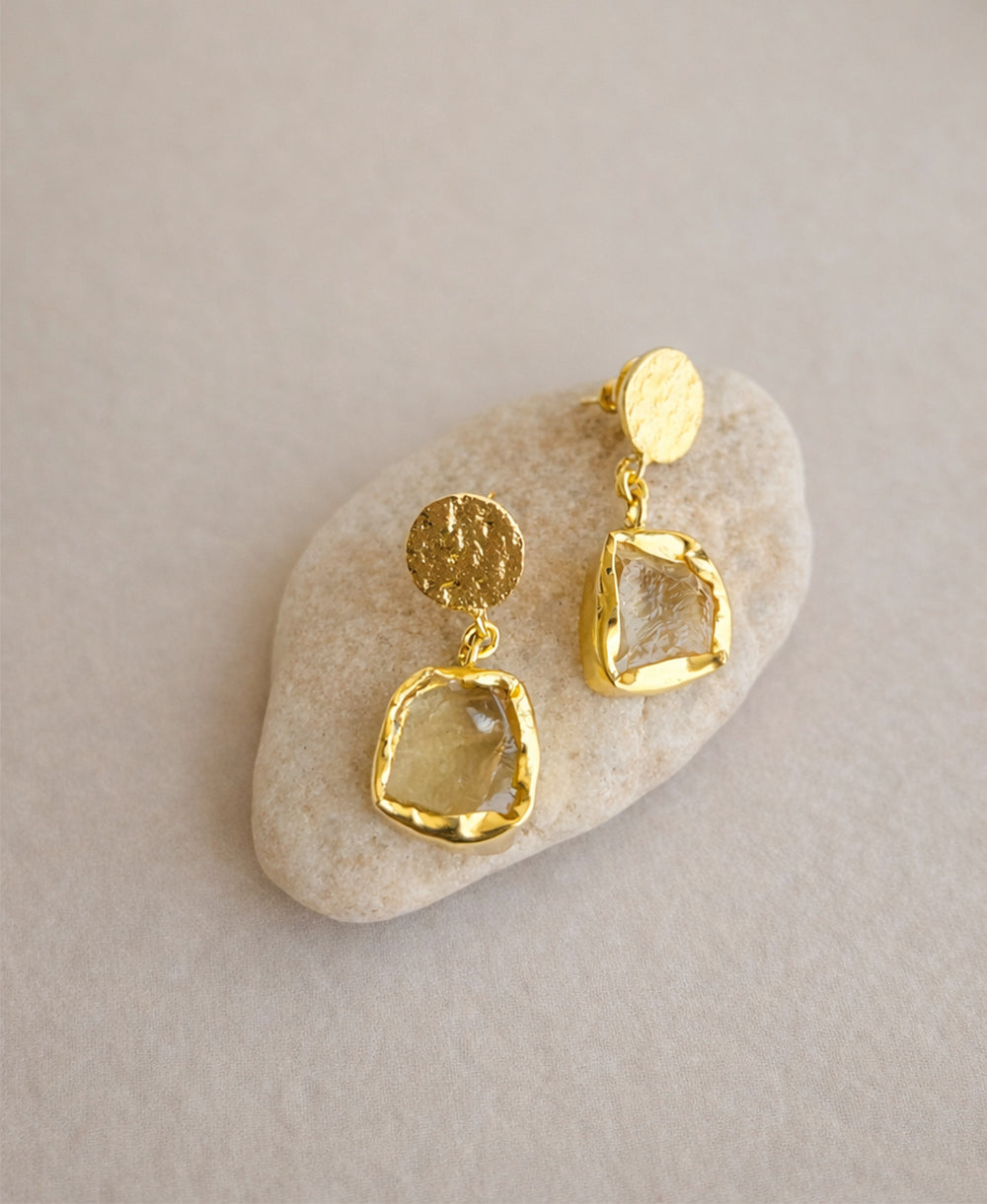 Citrine Coin Stud Drop Earrings