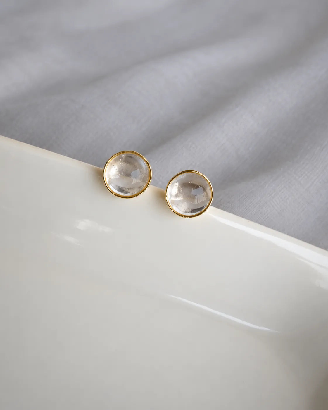 Clear Quartz Gold Stud Earrings