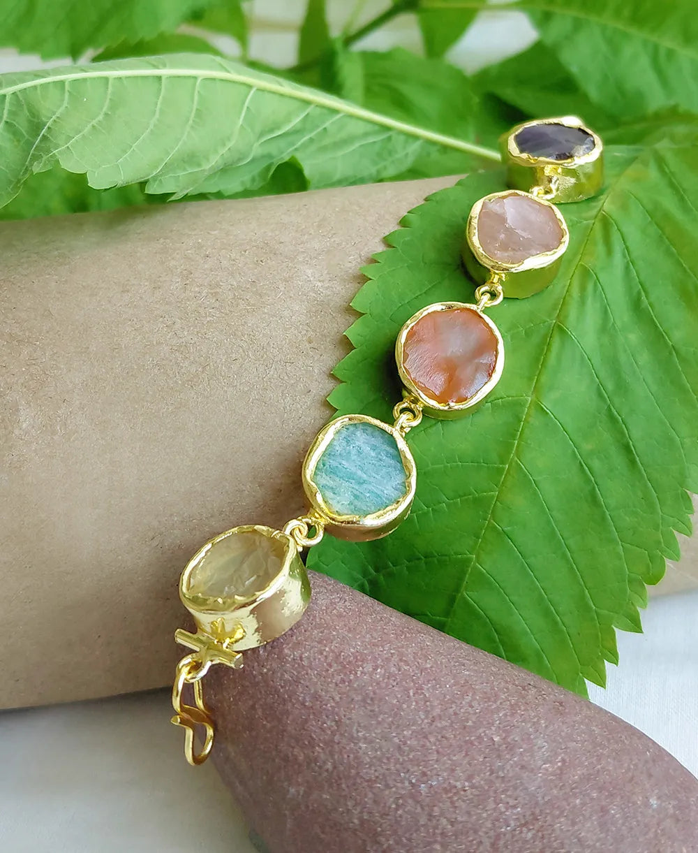 Handmade multicolour crystal gold bracelet by Solmist Muse