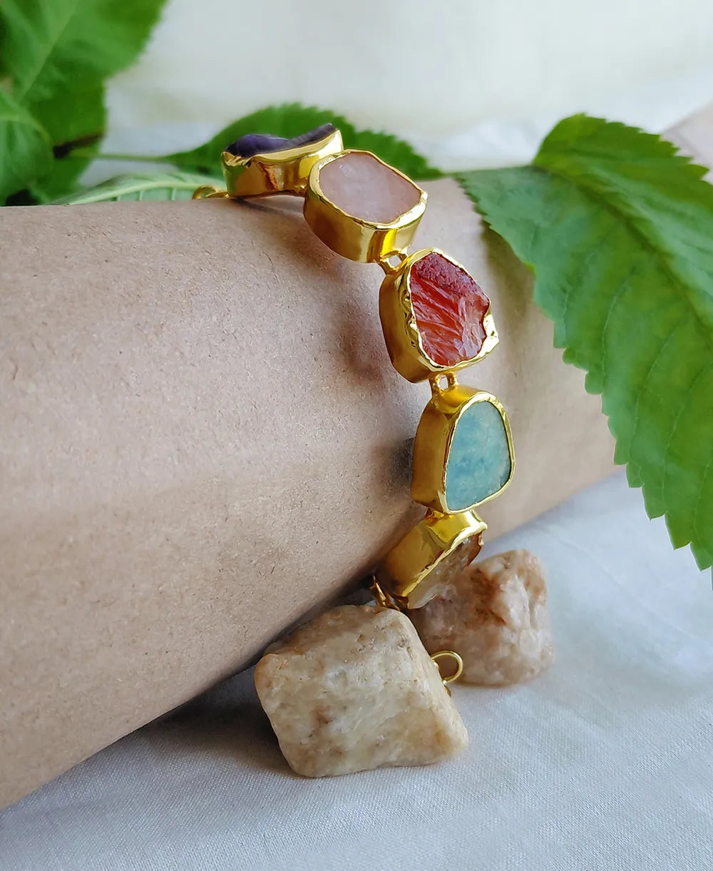 Colourful raw gemstone adjustable bracelet by Solmist Muse