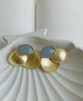 Blue Chalcedony Gold Petal Statement Earrings