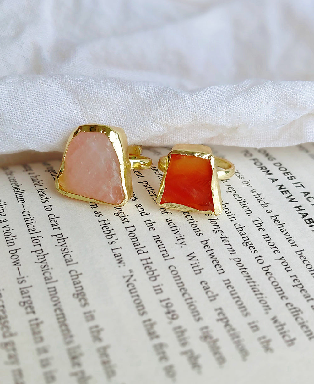 Handmade Raw Rose Quartz Gold Ring