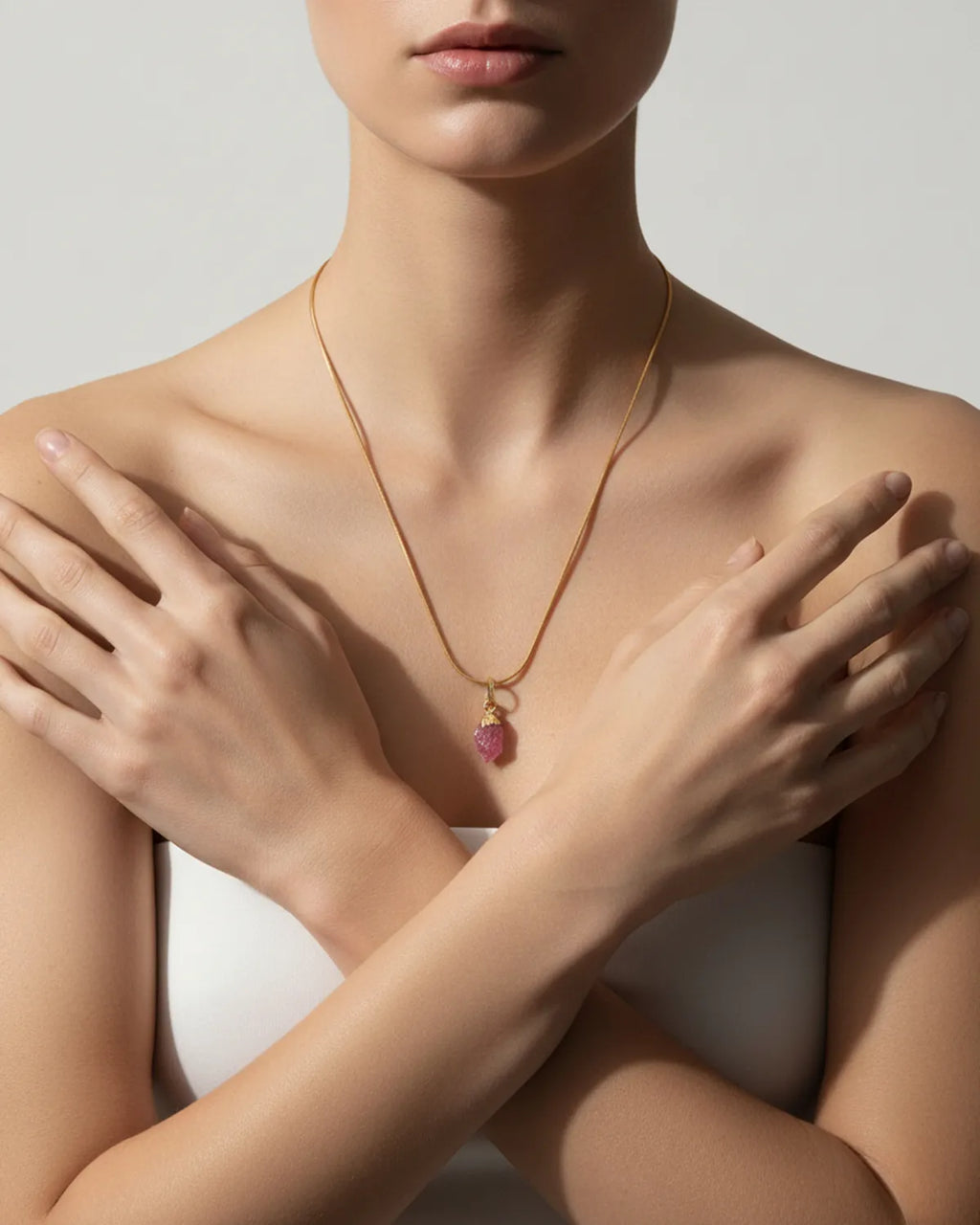 Pink Tourmaline Love Drop Gold Necklace