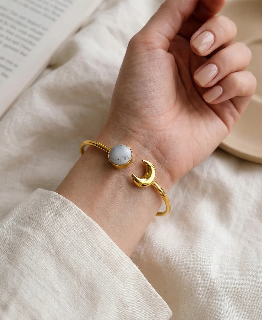 Howlite Moon Open Bangle