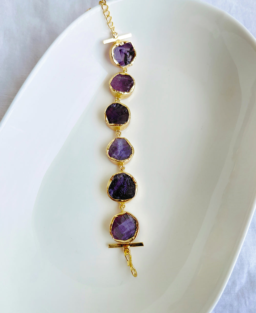 Amethyst Multi Stone Link Gold Bracelet