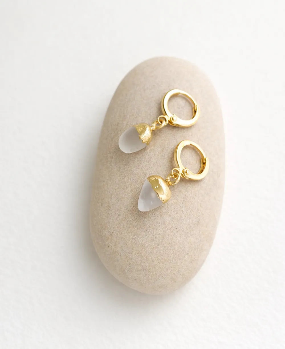 Clear Quartz Glow Drop Hoop Earrings