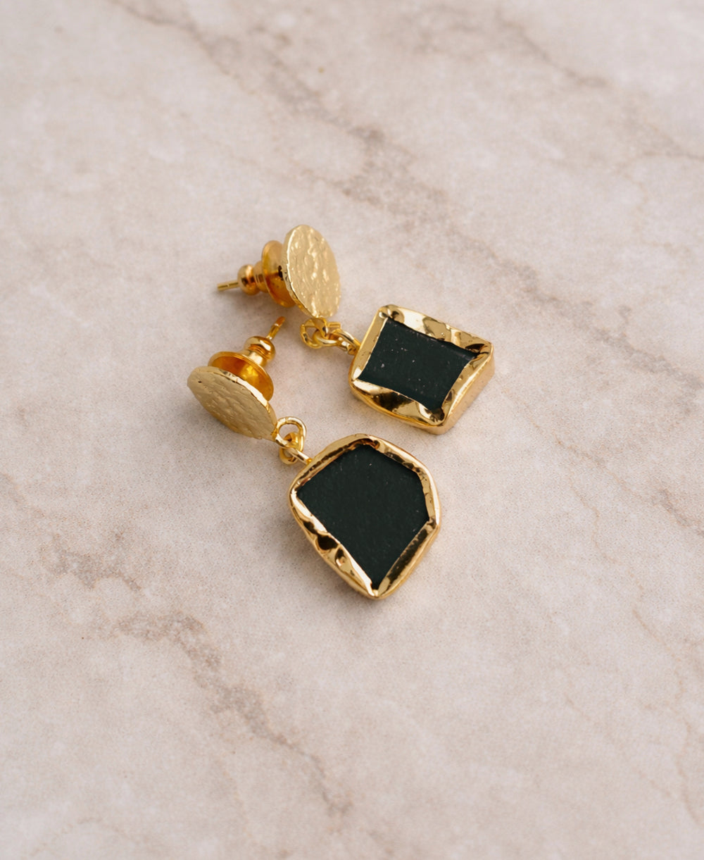 Emerald Coin Stud Drop Earrings