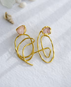 Raw Rose Quartz Spiral Wire Earrings