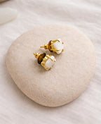 White Stone Prong Set Gold Stud Earrings
