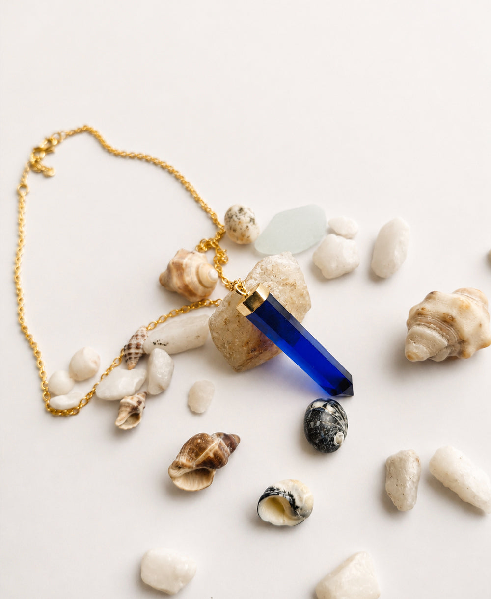 Cobalt Tide Crystal Gold Necklace