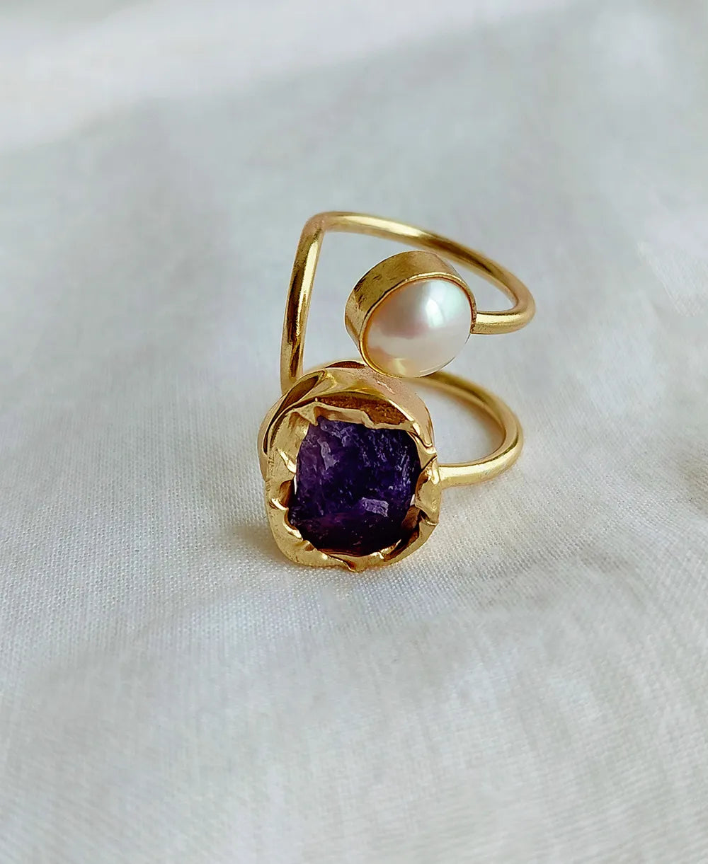 Raw Amethyst & Freshwater Pearl
