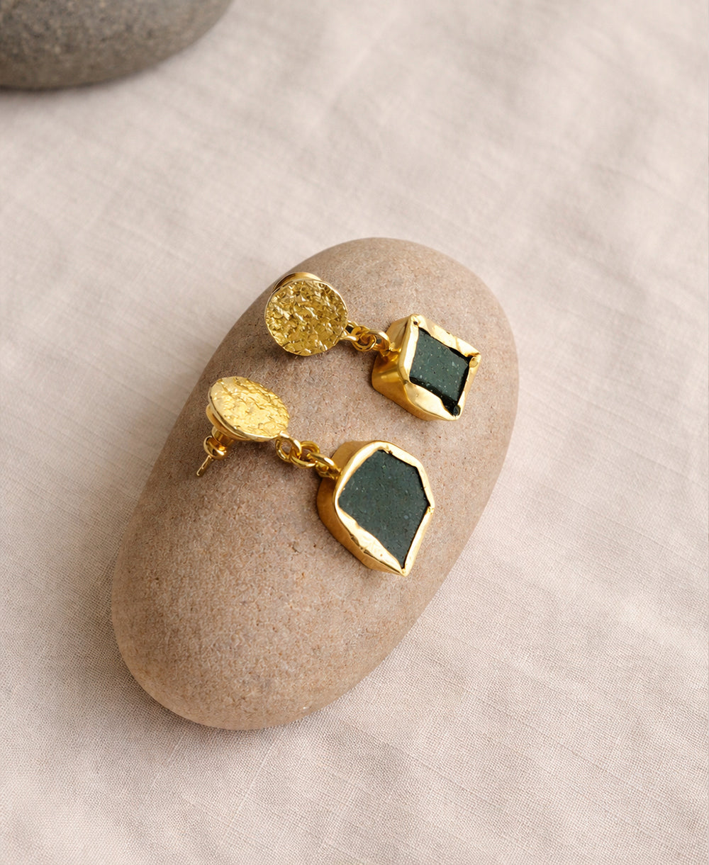 Emerald Coin Stud Drop Earrings