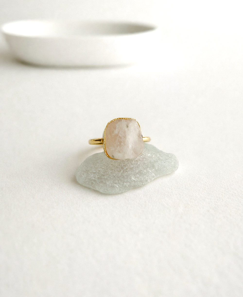 White Howlite Cushion Cut Gold Ring