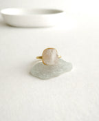 White Howlite Cushion Cut Gold Ring