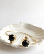 Black Onyx Open Cuff Bracelet with Crystal Accents