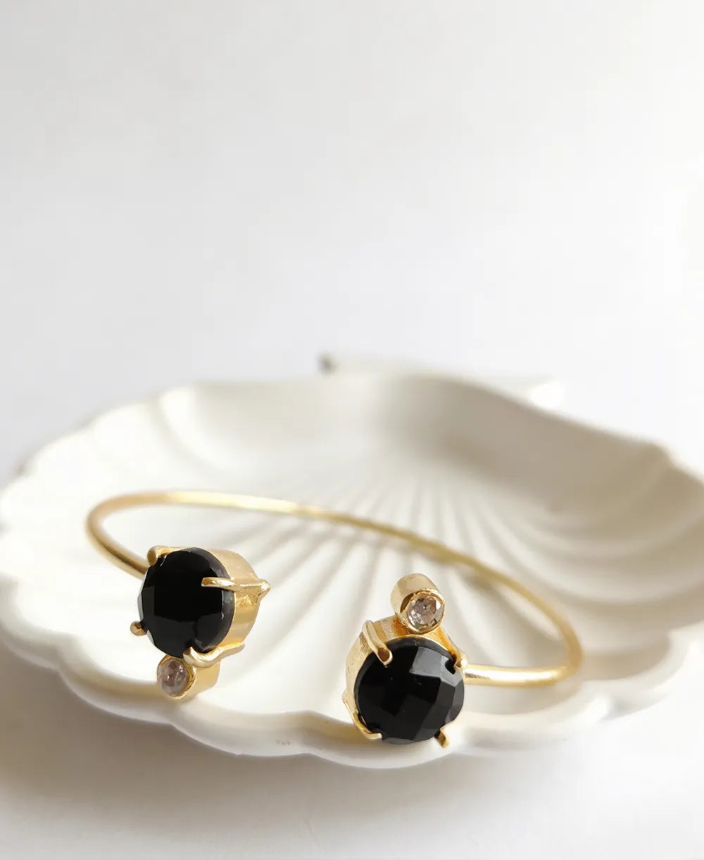 Black Onyx Open Cuff Bracelet with Crystal Accents