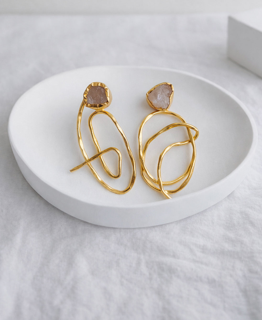 Raw Rose Quartz Spiral Wire Earrings