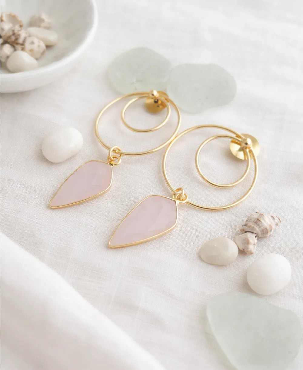Rose Quartz Hoop Drop Earrings