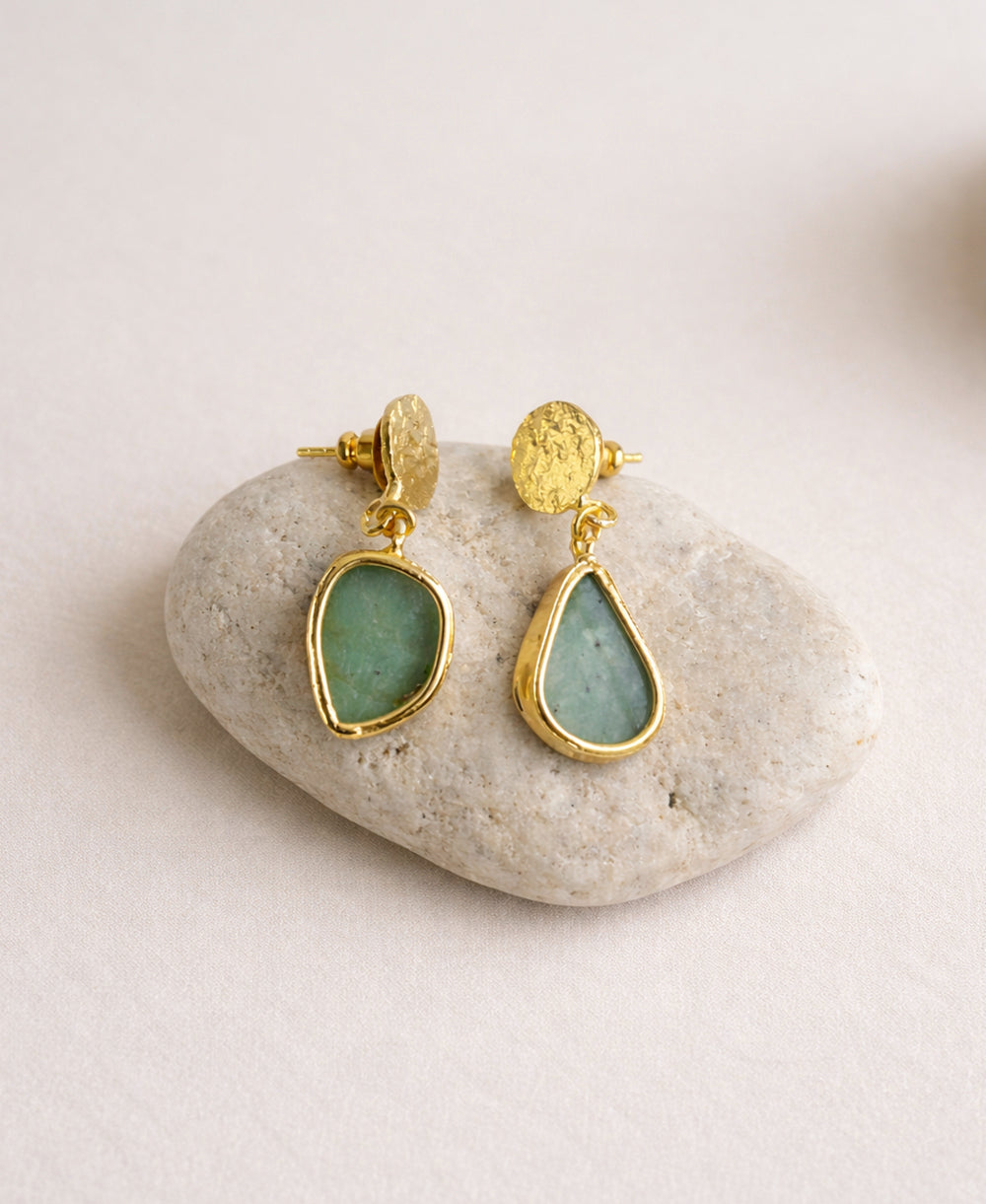 Raw Aquamarine Teardrop Coin Stud Drop Earrings
