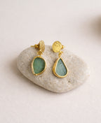 Raw Aquamarine Teardrop Coin Stud Drop Earrings