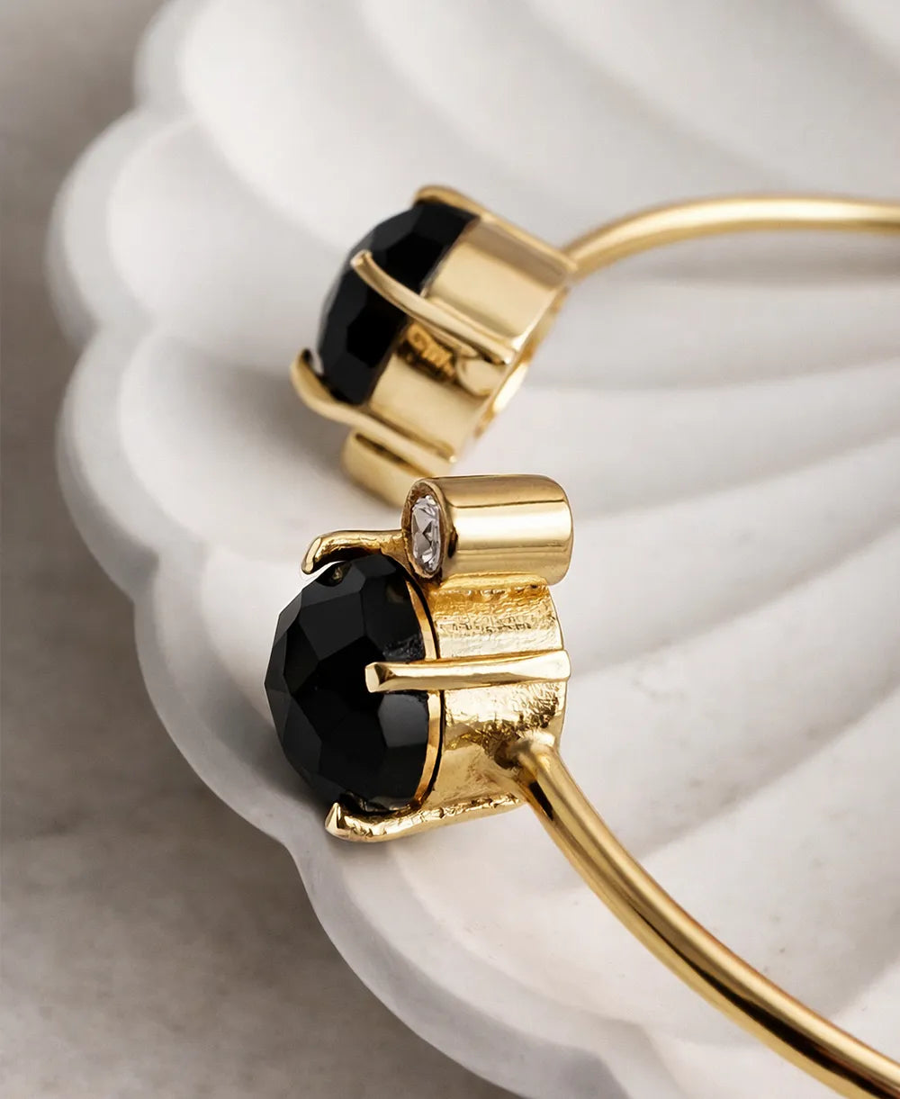 Black Onyx Open Cuff Bracelet with Crystal Accents