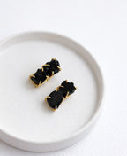 Raw Black Tourmaline Double Stone Gold Stud Earrings