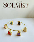 Raw Multi-Gemstone Charm Gold Bangle Bracelet