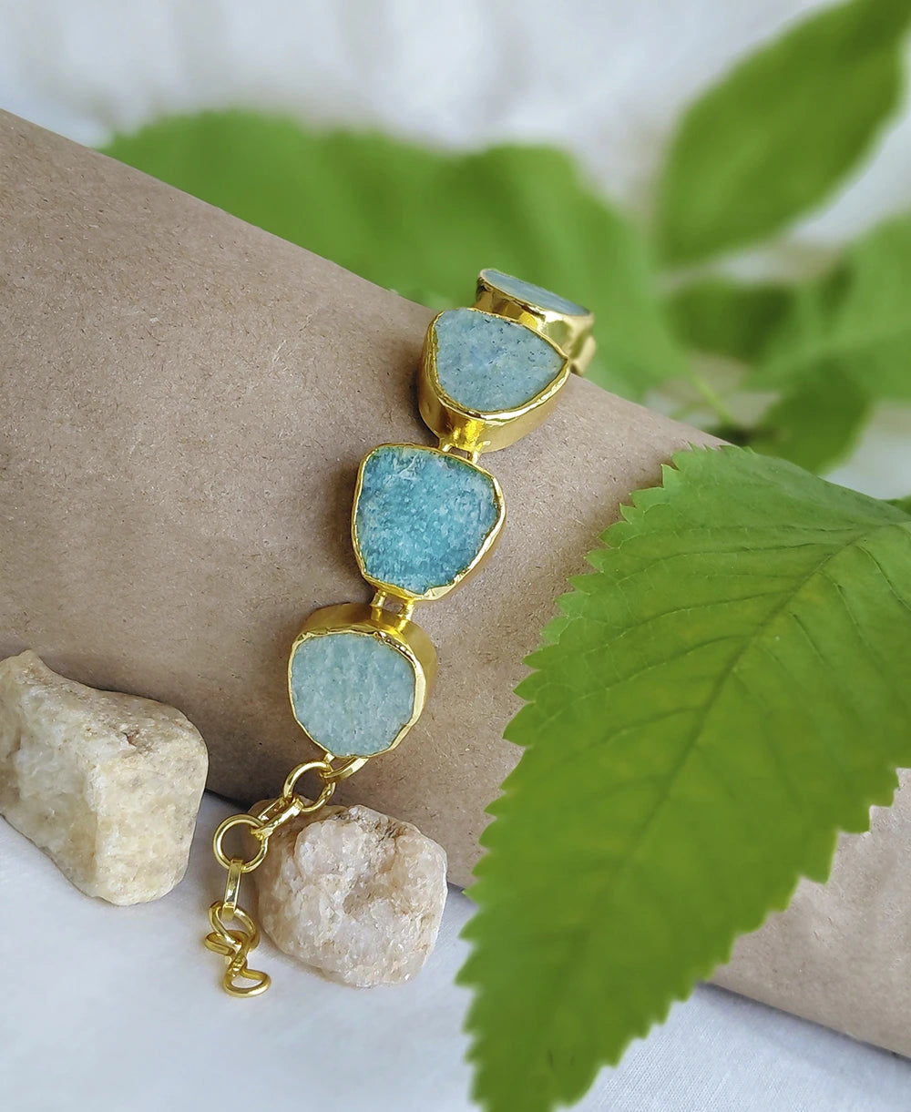Natural Aquamarine Stone Gold Bracelet