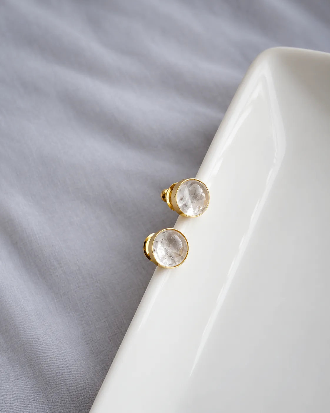 Clear Quartz Gold Stud Earrings