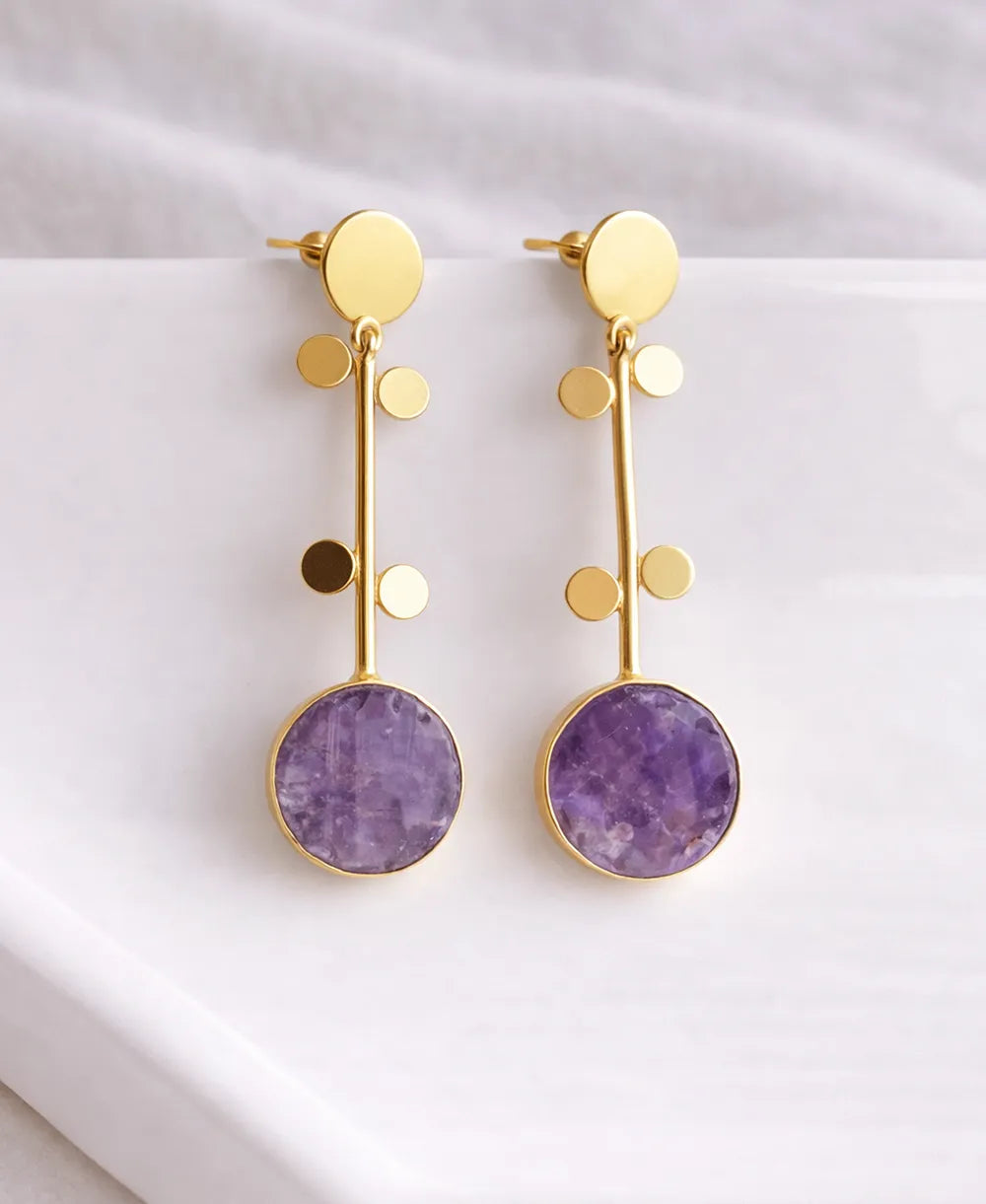 Gold-Plated Amethyst Statement Earrings