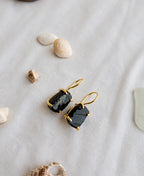 Black Tourmaline Shield Gold Earrings