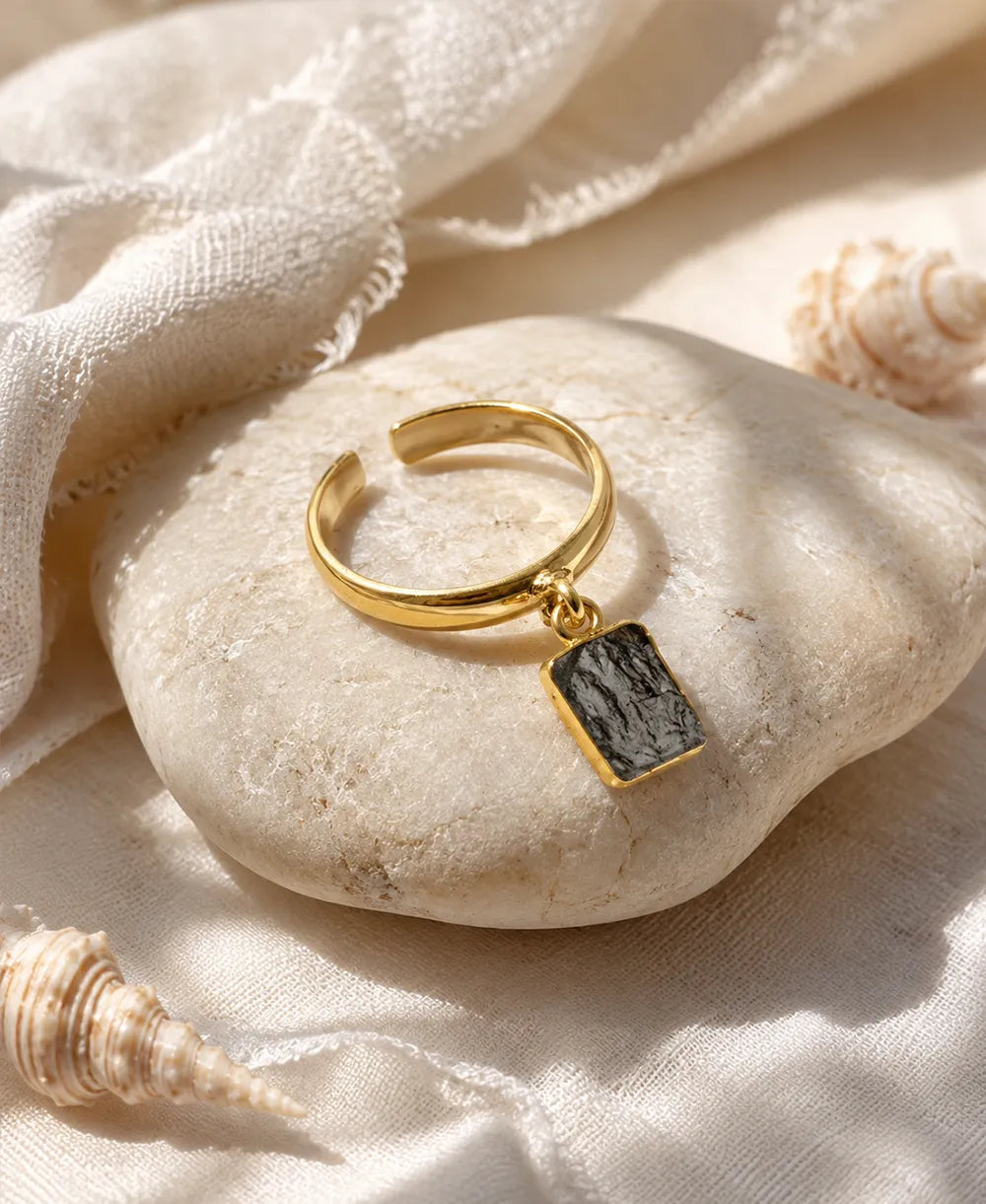 Smoky Quartz Gemstone Adjustable Gold Ring