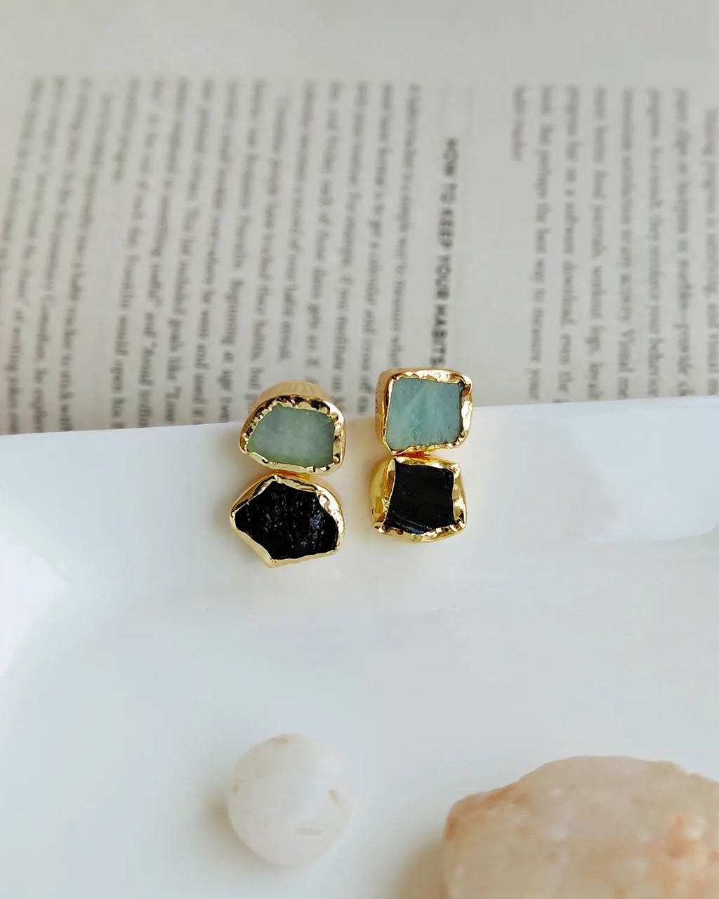 Amazonite & Black Tourmaline Balance Drop Earrings