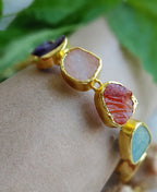 Gold-plated multicolour gemstone statement bracelet for women