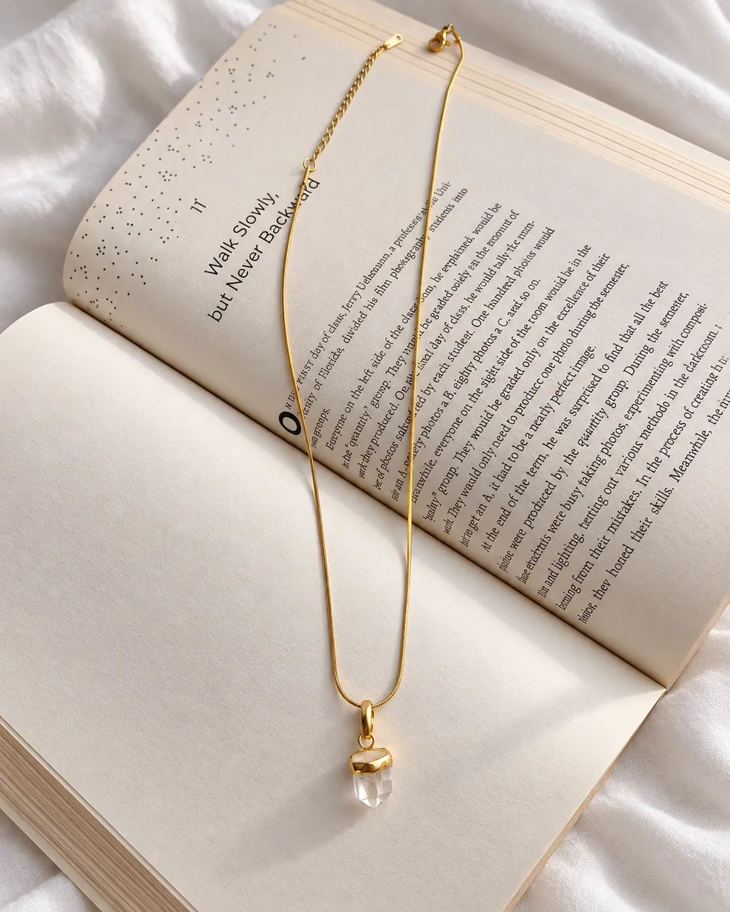 Clear Quartz gold plated necklace full view