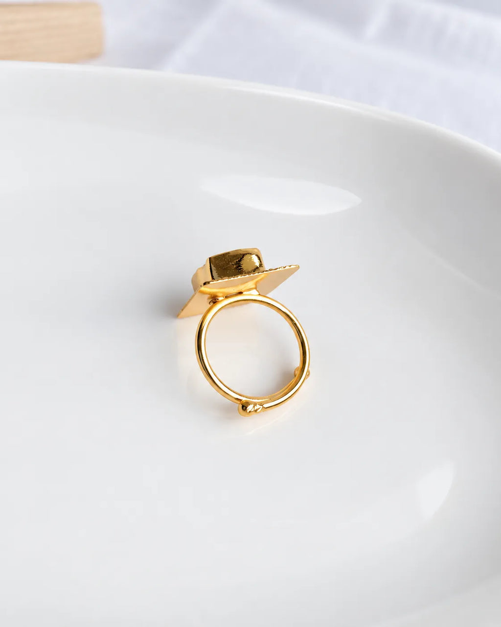 Rose Quartz Textured Gold Statement Ring