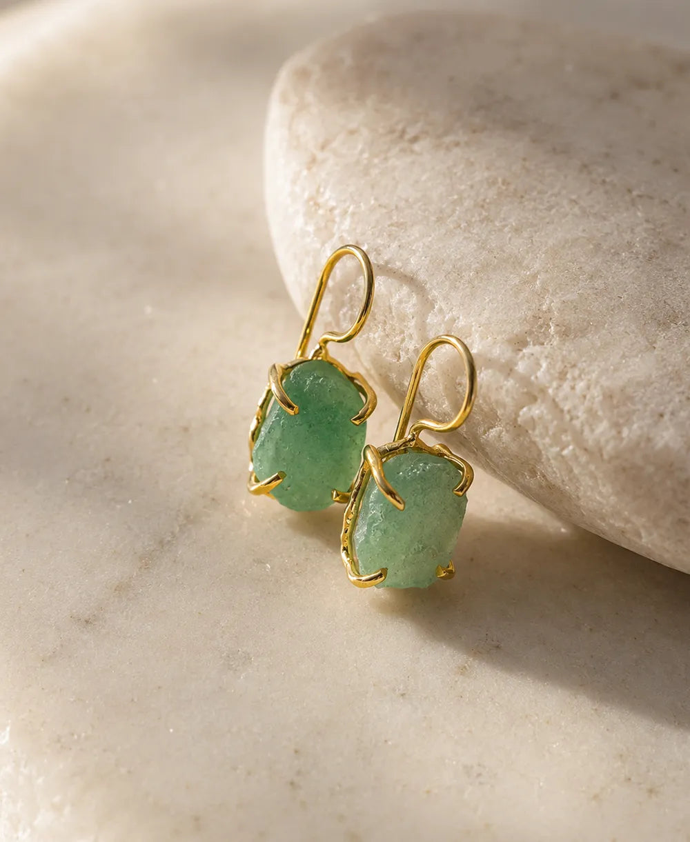 Aventurine Glow Gold Drop Earrings