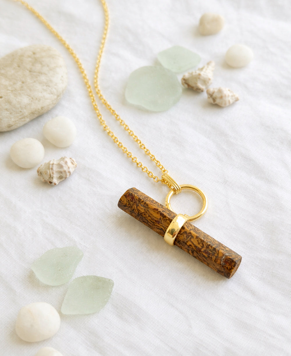 Coquina Jasper Cylinder Pendant Necklace