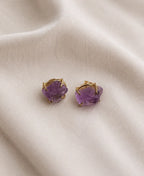 Violet Raw Amethyst Gold Stud Earrings