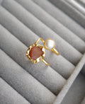 Raw Carnelian & Pearl Gold Ring
